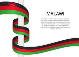 Waving ribbon on pole with flag of Malawi. Template for independ vector