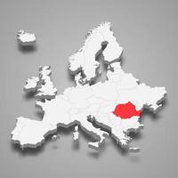 Rumania país ubicación dentro Europa 3d mapa vector