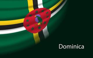 Wave flag of Dominica on dark background. vector