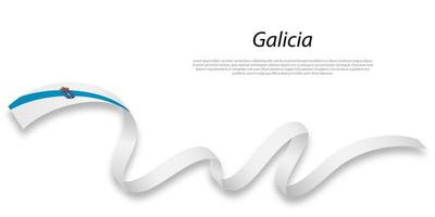 Waving ribbon or stripe with flag of Galicia vector