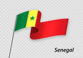 Waving flag of Senegal on flagpole. Template for independence da vector