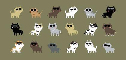 Cat with sunglasses cartoon character icon pack vector