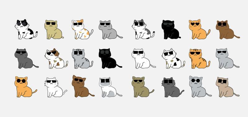 Cat with sunglasses cartoon character icon pack 21848947 Vector Art at  Vecteezy