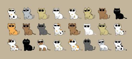 Cat with sunglasses cartoon character icon pack vector