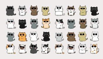 Cat with sunglasses cartoon character icon pack vector