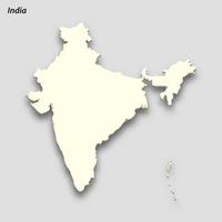 3d isometric map of India isolated with shadow vector