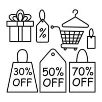 Set of online store shopping linear icons vector design.