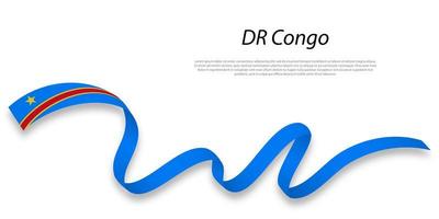 Waving ribbon or banner with flag of DR Congo. vector