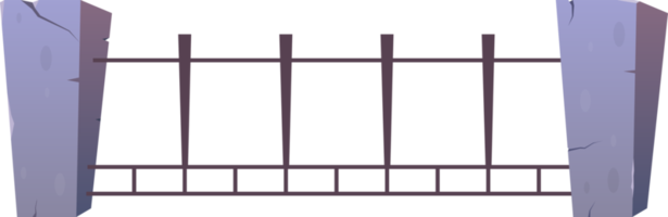 Steel fence with concrete posts in cartoon style png