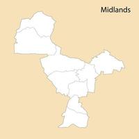 High Quality map of Midlands is a region of Zimbabwe vector