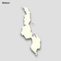 3d isometric map of Malawi isolated with shadow vector