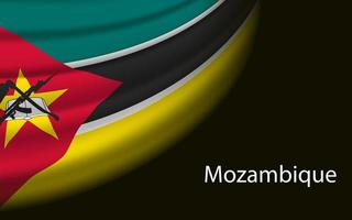 Wave flag of Mozambique on dark background. vector