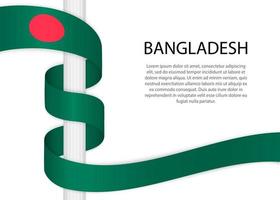 Waving ribbon on pole with flag of Bangladesh. Template for inde vector