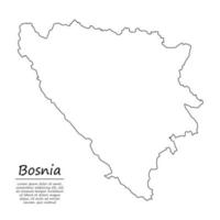 Simple outline map of Bosnia, silhouette in sketch line style vector