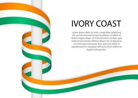 Waving ribbon on pole with flag of Ivory Coast. Template for ind vector