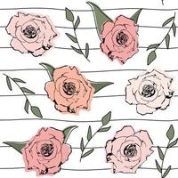 cute romantic trendy seamless vector pattern illustration with colorful roses on striped background