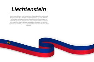 Waving ribbon or banner with flag of Liechtenstein. Template for vector