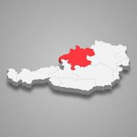 Upper Austria region location within Austria 3d map vector