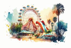 Watercolor background of amusemant park vector