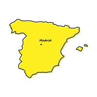 Simple outline map of Spain with capital location vector