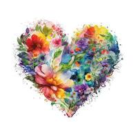 Watercolor rainbow flower heart vector