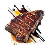 Watercolor grilled steak beef tenderloin vector