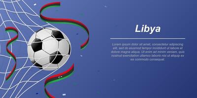 Soccer background with flying ribbons in colors of the flag of Libya vector