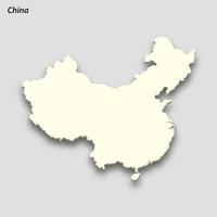 3d isometric map of China isolated with shadow vector