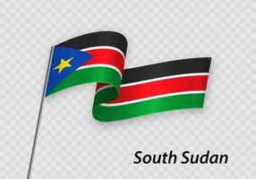 Waving flag of South Sudan on flagpole. Template for independenc vector