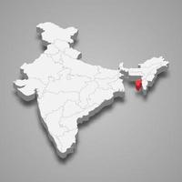 Tripura state location within India 3d map vector