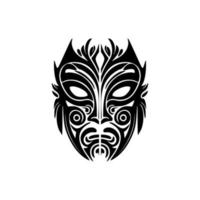 Vector black and white tattoo sketch of a Polynesian god mask.