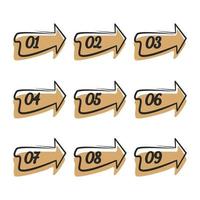 point number set, 0 to 9, hand drawn style, arrow shape vector