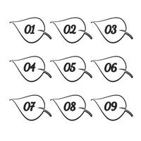 point number set, 0 to 9, hand drawn style, leaf shape vector