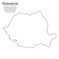 Simple outline map of Romania, in sketch line style vector