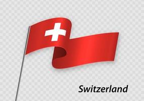 Waving flag of Switzerland on flagpole. Template for independenc vector