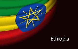 Wave flag of Ethiopia on dark background. vector