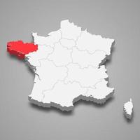 Bretaña región ubicación dentro Francia 3d isométrica mapa vector