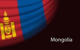 Wave flag of Mongolia on dark background. Banner or ribbon vecto vector