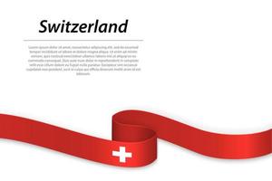 Waving ribbon or banner with flag of Switzerland. Template for i vector