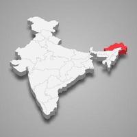 Arunachal Pradesh state location within India 3d map vector