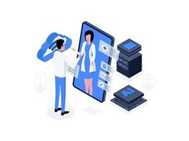 Healthcare virtual assistants, aiding patients and medical professionals with information and support through innovative technology. Artificial intelligence in healthcare isometric illustration vector
