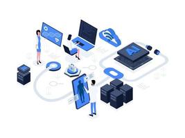 Doctors and researchers using innovative technologies for medicine and healthcare. artificial intelligence in healthcare isometric illustration vector