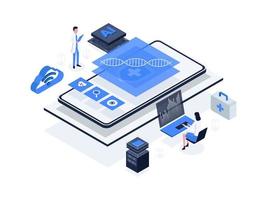 profético analítica en cuidado de la salud. utilizando datos y estadístico algoritmos a pronóstico paciente resultados. artificial inteligencia en cuidado de la salud isométrica ilustración vector