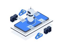 Chatbots in healthcare for improved patient engagement and communication. Artificial intelligence in healthcare isometric illustration. vector