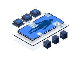 Using natural language processing in healthcare to enhance communication and analysis of medical data. Artificial intelligence in healthcare isometric illustration vector