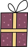 A purple dotted gift with a yellow ribbon tied around it. vector
