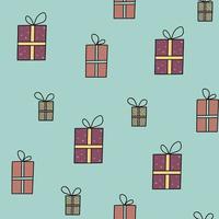 A seamless retro pattern with gift boxes on a turquoise background. vector