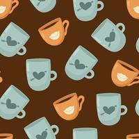 Vector seamless pattern with cups with retro stile