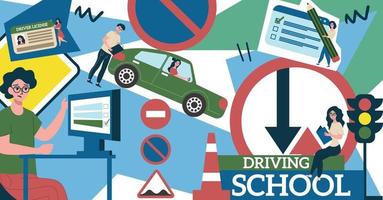 Driving School Flat Collage vector