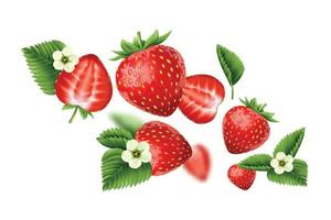 Flying Strawberry Realistic Composition vector